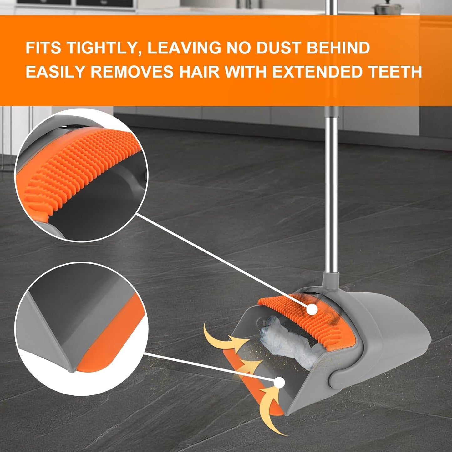 Broom and Dustpan Set for Home, Broom with Dustpan Combo Set, 51" Long Handle Dust Pan Set for Household