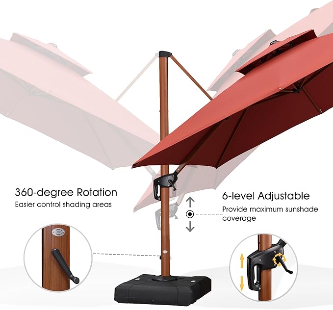 PURPLE LEAF 10ft Patio Umbrella with Base Outdoor Square Umbrellas Large Cantilever Umbrella Windproof Offset Umbrellas Heavy Duty Sun Umbrella for Garden Deck Pool Patio, Brick Red