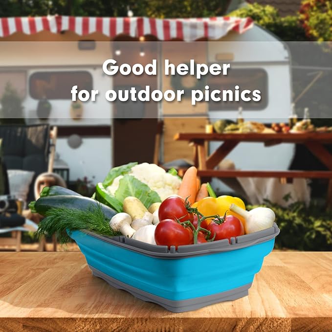 HI NINGER camping cutting board, Collapsible Chopping Board with Colander, 9-In-1 Multi Chopping Board Kitchen Vegetable Washing Basket for Camping,Camping Gifts Camping Accessories for RV Campers