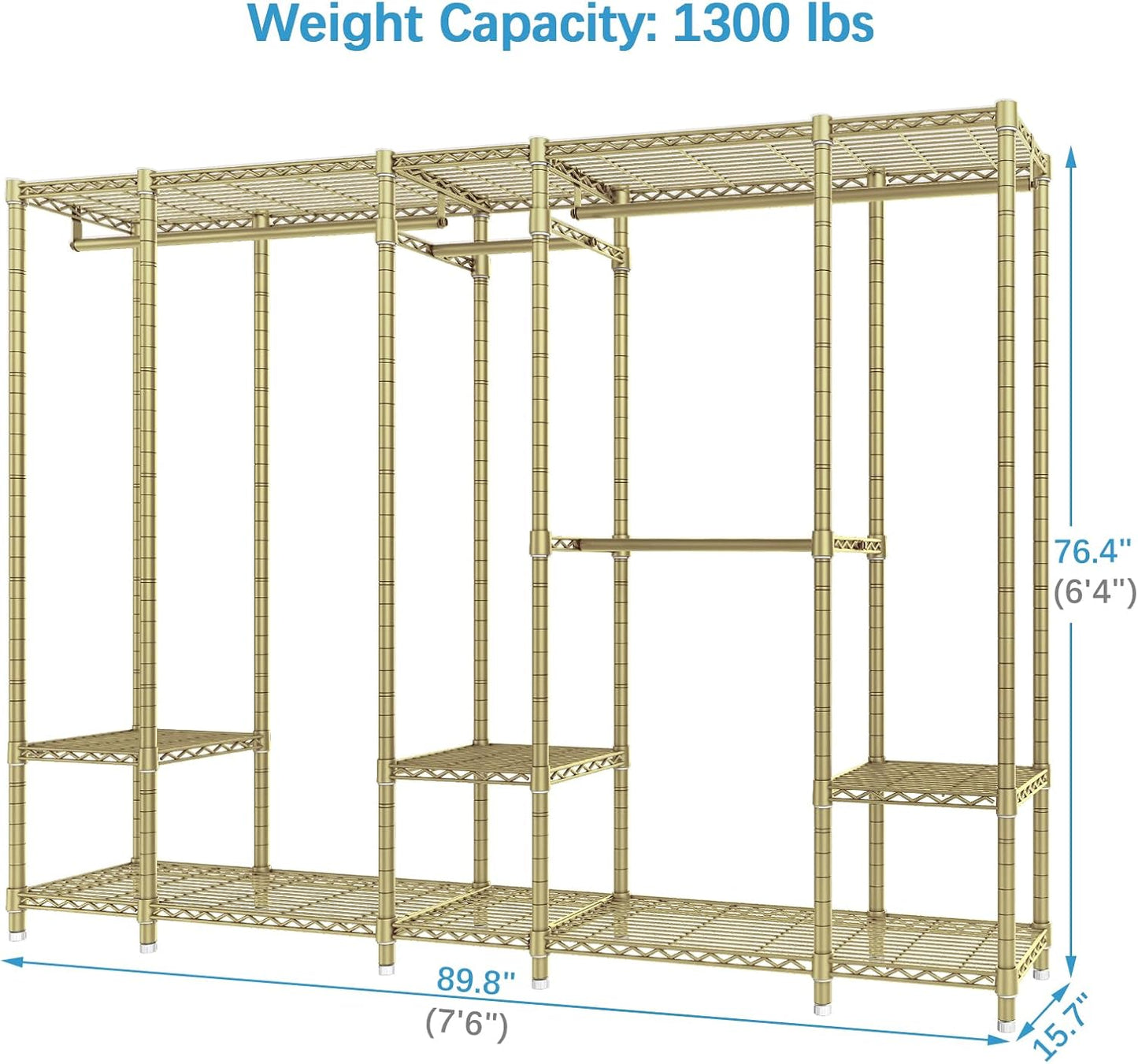 VIPEK V50 Extra Large Portable Closet Rack Bedroom Armoire Freestanding Wardrobe Closet, Heavy Duty Clothes Rack Multi-Functional Metal Clothing Rack for Hanging Clothes, Max Load 1300lbs, Gold