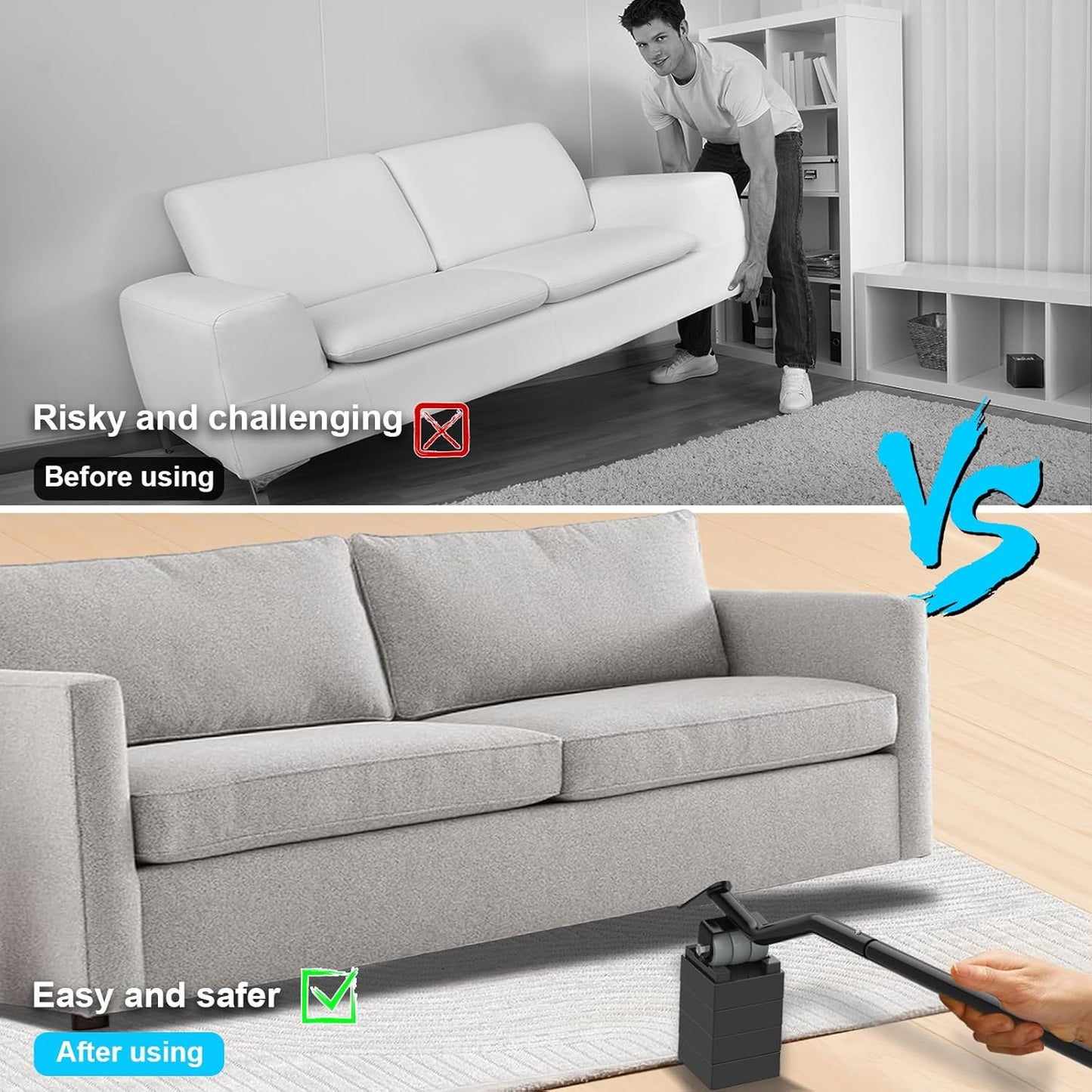 Furniture Lifter Tool: Furniture Lifters for Heavy Furniture Appliance Lifter with 4.4" Adjustable Height Lift Up to 500LB Heavy Items Safely and Easily Lifting Furniture and Appliances