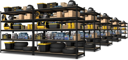 PrimeZone 48" x 24" x 72" Heavy Duty Storage Shelves, 5 Tier Adjustable Garage Storage Shelving, Metal Storage Utility Rack Shelf Unit for Warehouse Pantry Closet Kitchen, Black, 10 Pack