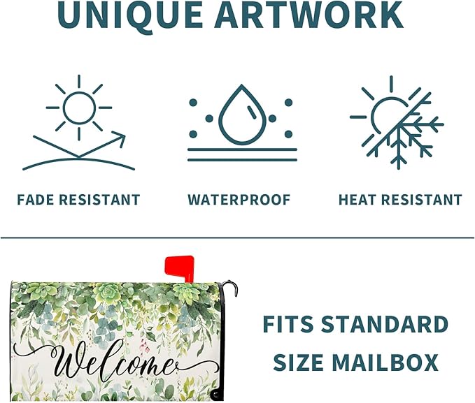 Spring Eucalyptus Leaves Mailbox Covers Magnetic Welcome Post Letter Box Wrap Standard Size 21''x18'' Green Leaves Summer Dust-Proof Letterbox Decor Seasonal Postbox Cover for Outdoor Garden Yard