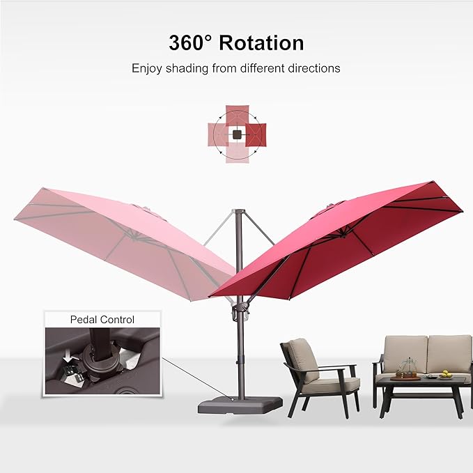 PURPLE LEAF 10 Feet Patio Cantilever Umbrella Square Outdoor Umbrella with 360° Rotation and Aluminum Offset Hanging for Garden Backyard Pool, Terra