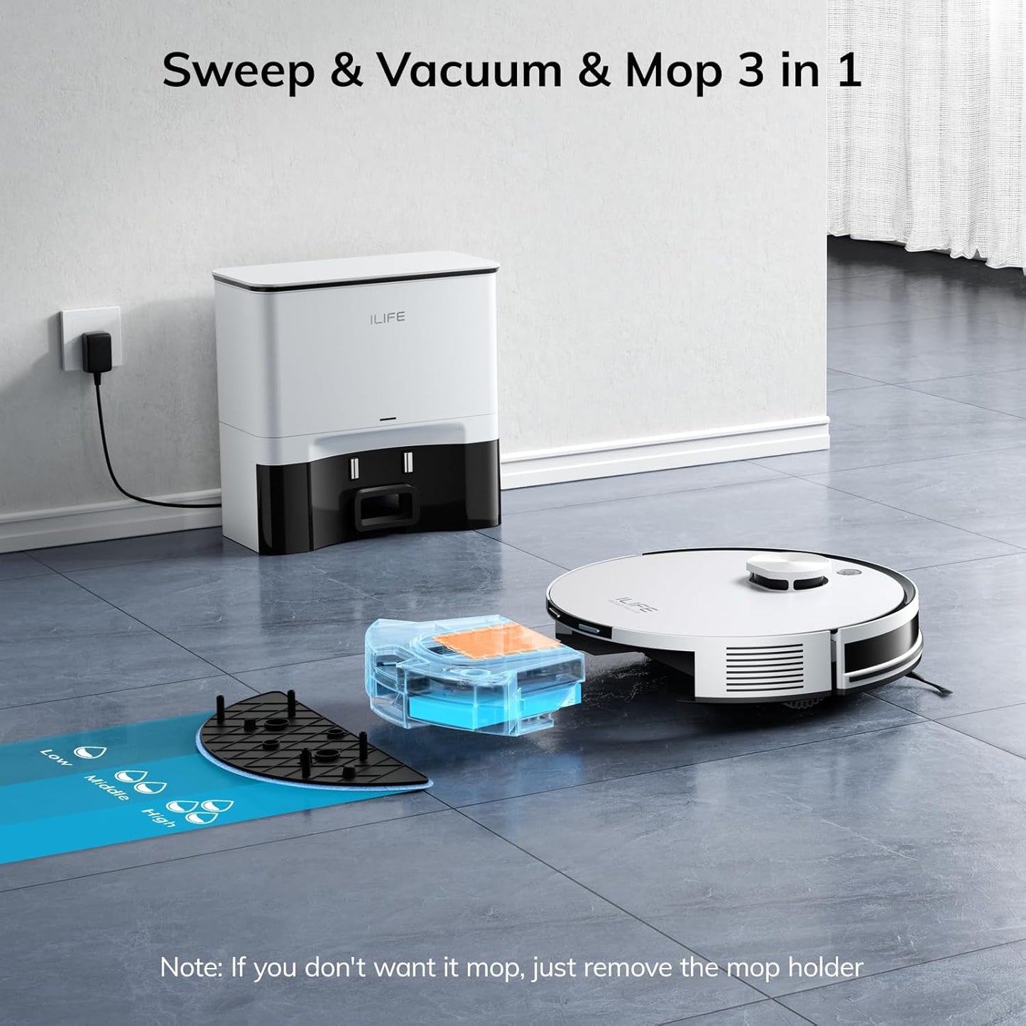 ILIFE A30 Pro Robot Vacuum and Mop, Self Emptying Station for 60 Days, 5000Pa Suction, LiDAR Navigation, No-Go Zones, 2.4G WiFi/App/Alexa/Remote Control, Roller Brush for Carpet, Hard Floors, 110V