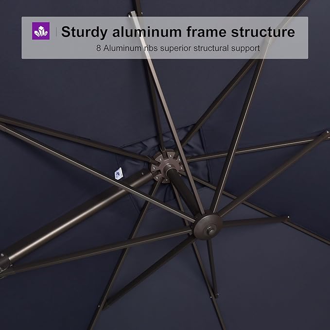 PURPLE LEAF 9' X 11.5' Rectangle Cantilever Umbrella Patio Umbrella Outdoor Aluminum Offset Hanging Umbrella with 360-degree Rotation for Pool Garden Backyard Deck, Navy Blue