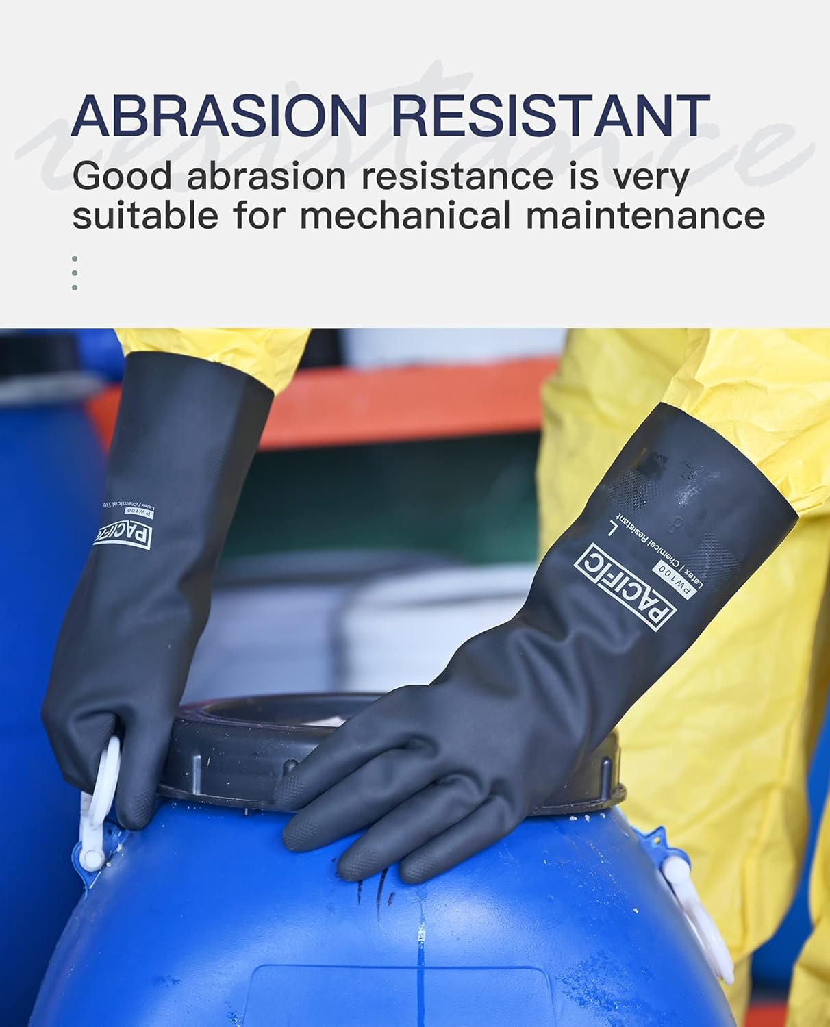 PACIFIC PPE Chemical Resistant Gloves, Heavy Duty Industrial Rubber Gloves, Resist Acid, Alkali and Oil, 12.6", Large