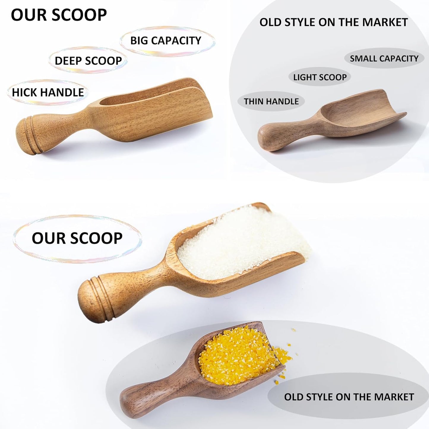 Wooden Scoops for Canisters 3PCS Acacia Wooden Scoop for Jars Small Wood Scoops for Canisters Wooden Scoop for Ground Coffee Scoop for Seasoning Bath Salt Laundry Shovel-Multipurpose