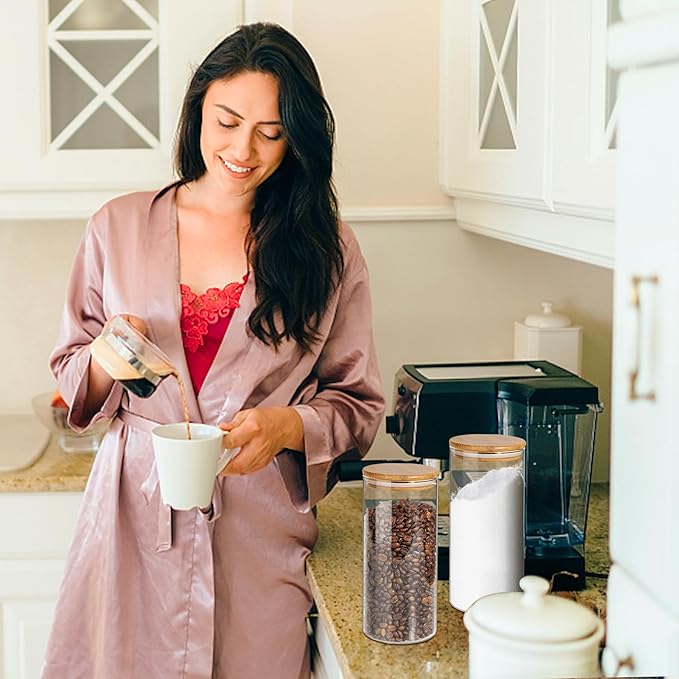 SLifeJars-32 oz Glass Jars with Bamboo Lids 8 pcs Glass Food Storage Containers with Airtight Bamboo Lids, Glass Canisters Stackable Kitchen Pantry bamboo lid for Coffee Beans, Rice, Sugar and More