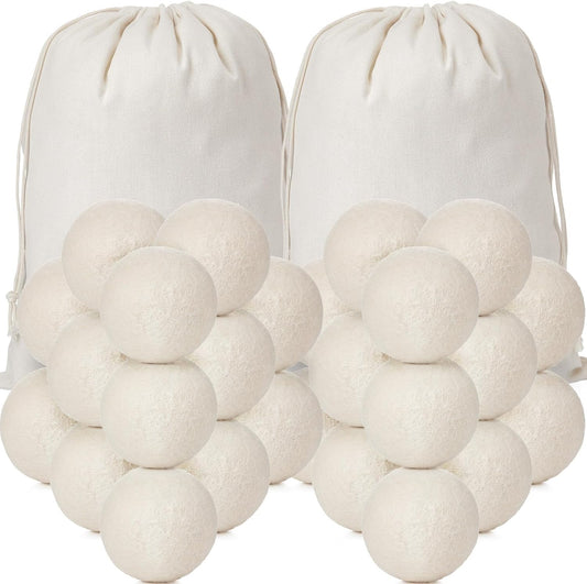 Roowest 60 Pcs Wool Dryer Balls Set Reusable Laundry Wool Balls with Muslin Bags Fabric Softener Anti Wrinkle Anti Static Saving Energy and Time