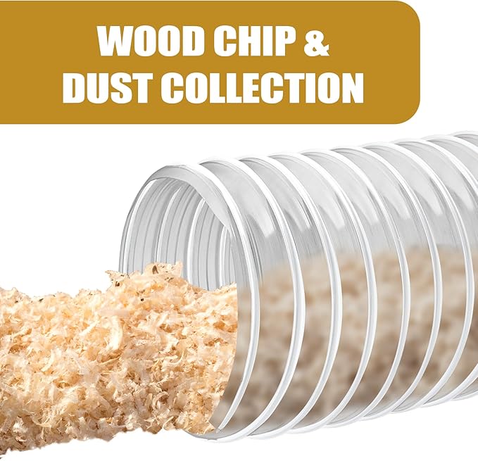 PVC Dust Collection Hose 2 1/2" x 5', Puncture-Resistant, Flexible Clear PVC Collection Hose with Carbon Steel Wire Coil for Dust Collectors by Oycevila