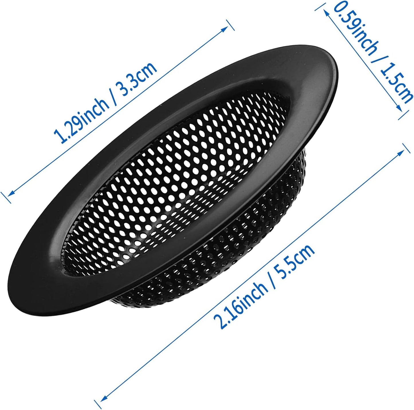 2 Pcs Black Stainless Steel Mesh Sink Drain Strainer, 2.16" Top/1.29" Kitchen Filter Trap Basket,Large Food Catch for Bathroom Bathtub Wash basin Floor drain balcony RV Drain Hole Electroplated Coatin