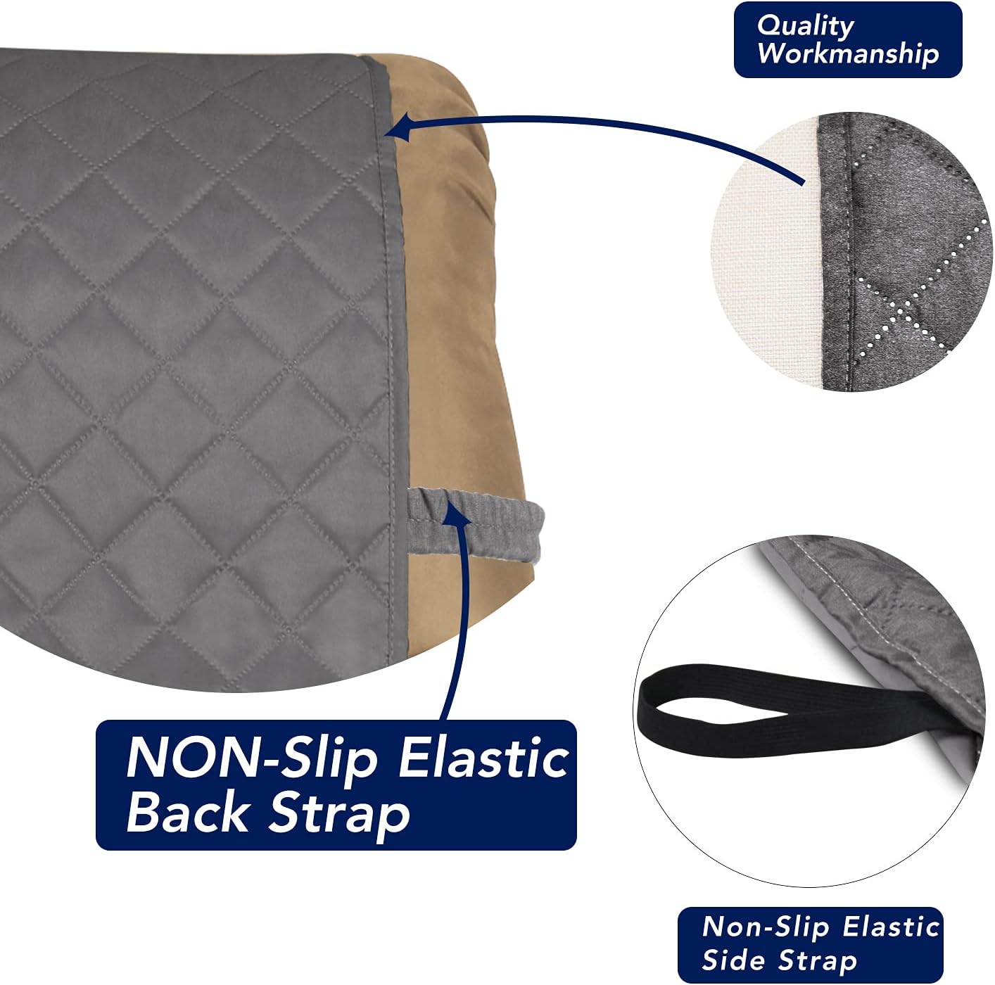 PureFit Reversible Quilted Sofa Cover, Water Resistant Slipcover Furniture Protector, Washable Couch Cover with Non Slip and Elastic Straps for Kids, Dogs, Pets (Small Recliner, Gray/Gray)