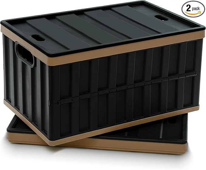 Citylife 64L Collapsible Storage Bins with Lids Plastic Storage Containers for Organizing Stackable Storage Box Large Heavy Duty Utility Crates, 2 Packs