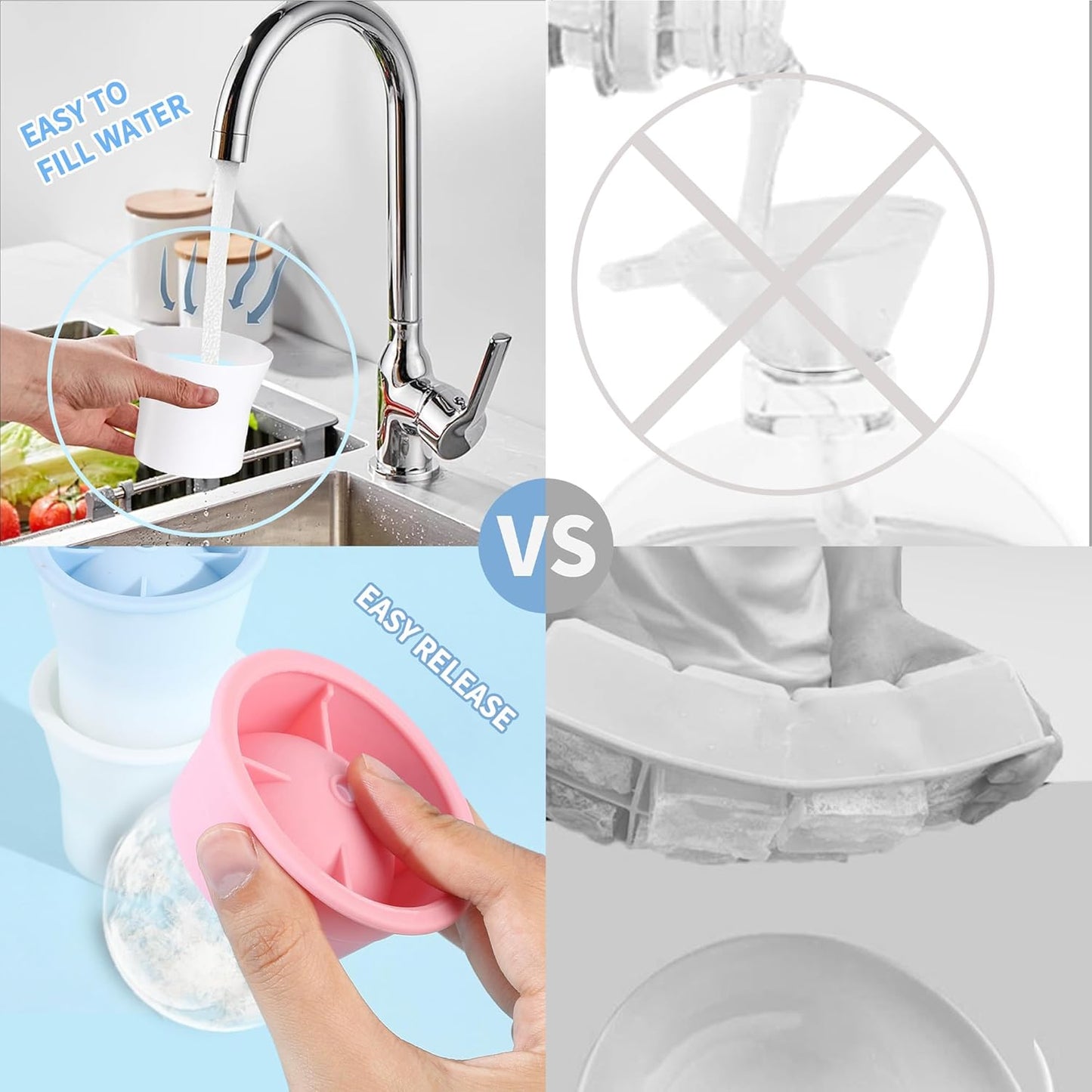 Round Ice Cube Molds 3 Pieces, Silicone Sphere Ice Mold Maker, Stackable Easy Release Circle Ice Cube Mold with Lids, Spherical Ice Makers with Lids for Whiskey, Cocktails, Bourbon, and Drinks