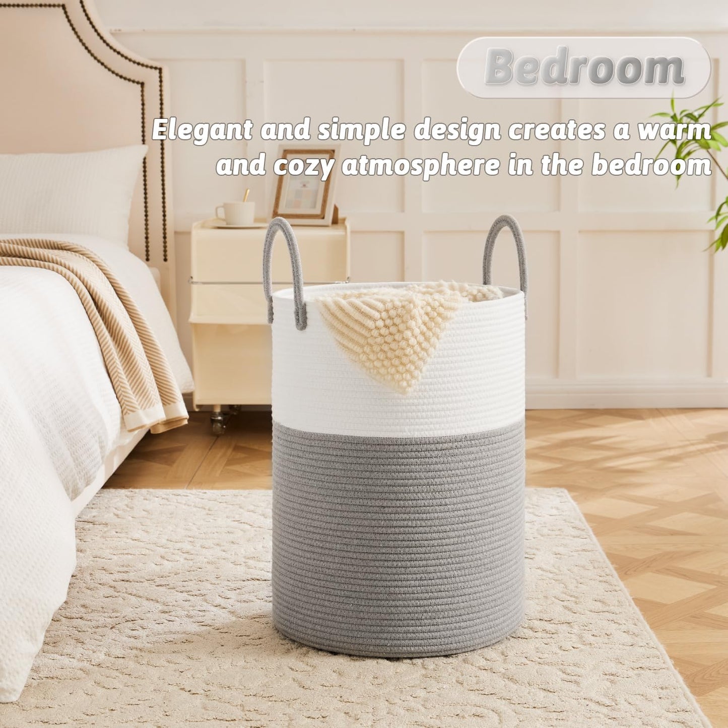 Laundry Basket,Woven Cotton Rope Laundry Hamper,60L for Decorative Storage of Dirty Clothes,Toys and Blankets in Bathroom,Baby Room and Living Room