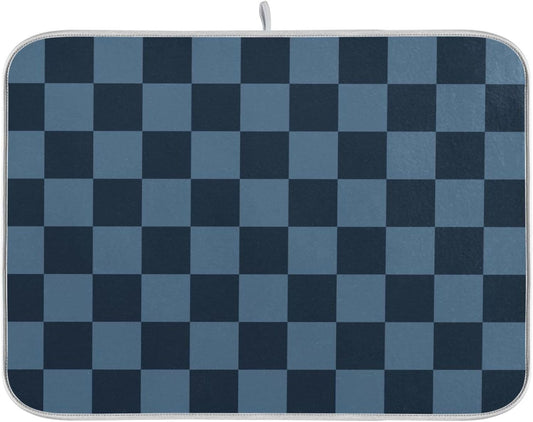 Buffalo Plaid Navy Blue Dish Drying Mat for Kitchen Countertop 16x18 Chessboard Rectangle Small Drying Mat Reusable Quick Dry Dish Sink Absorbent Mats Dishwasher Easy Clean Decorative Home Essentials