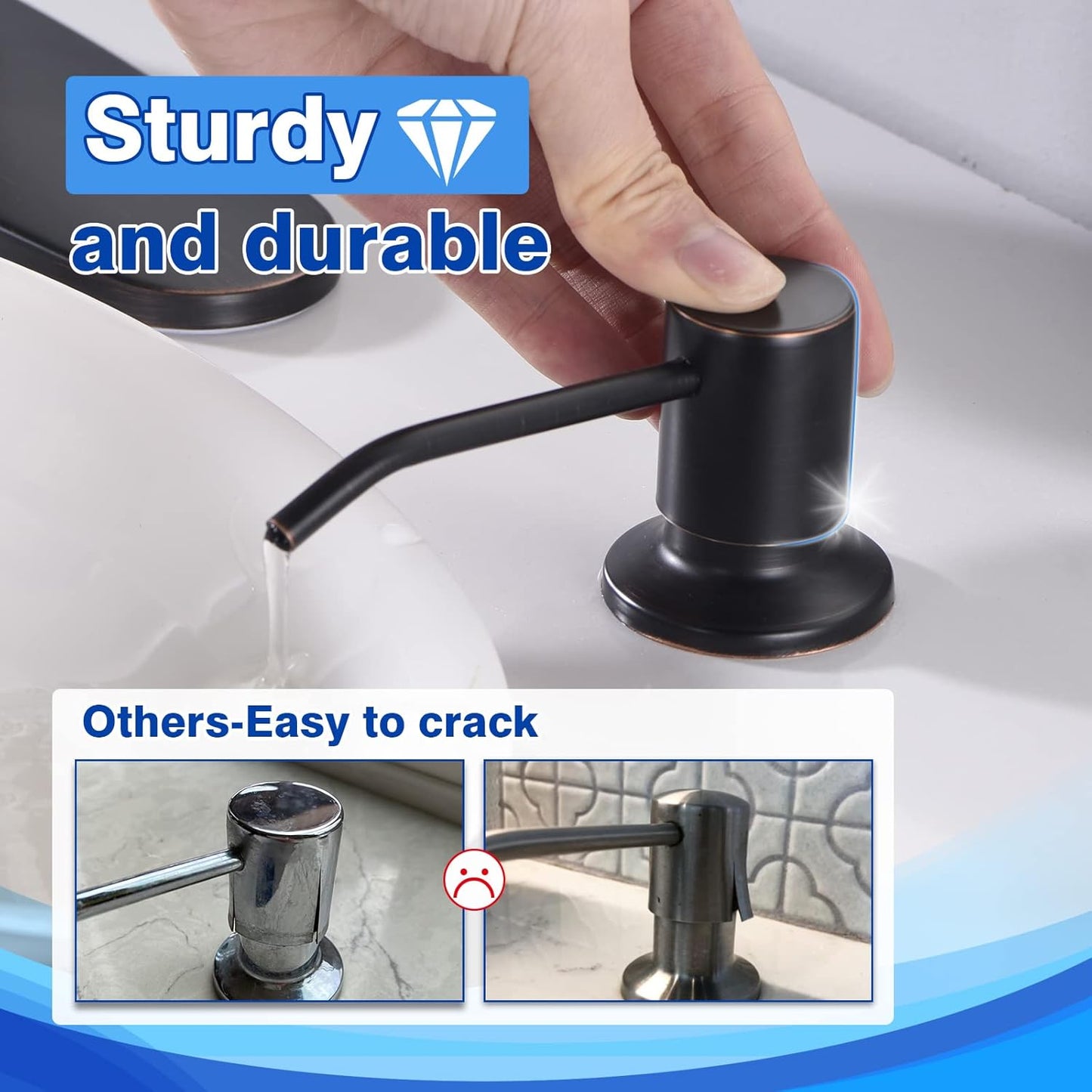 Kitchen Sink Soap Dispenser, WEWE Built in Soap Dispenser Kitchen Countertop Oil Rubbed Bronze Refillable Under Sink Black Pump Liquid Soap Dispenser for Kitchen Sink Stainless Steel Under Counter