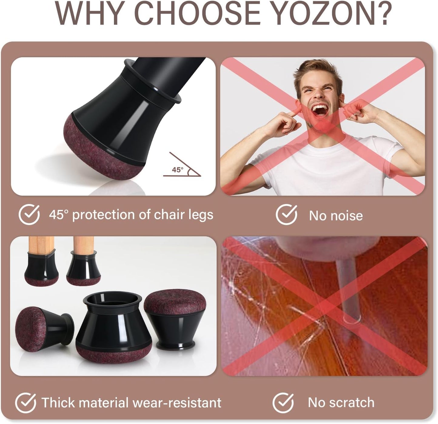 YOZON Small Chair Leg Floor Protectors for Hardwood Floors 32 Pack Felt Furniture Pads Silicone Caps Anti-Scratch Reduce Noise Black Round Small Fit 1/2" to 3/4" (14-19mm)