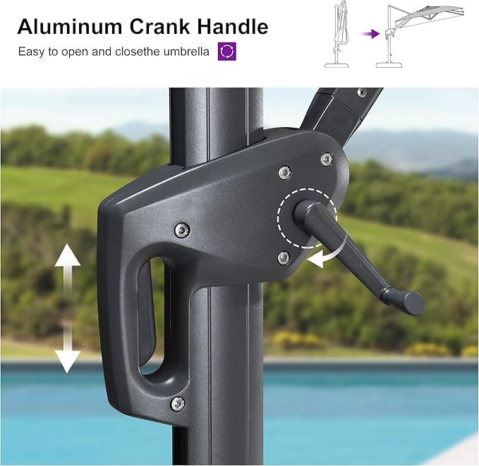 PURPLE LEAF 8' X 10' Left-right Tilting Outdoor Patio Umbrella Swivel Offset Cantilever Heavy Duty Rectangle Aluminu Umbrella with UV Resistant for Deck Pool Patio Backyard, Pebble Grey