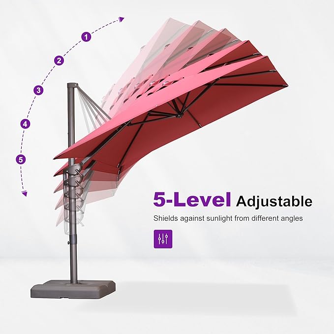 PURPLE LEAF 10 Feet Patio Cantilever Umbrella Square Outdoor Umbrella with 360° Rotation and Aluminum Offset Hanging for Garden Backyard Pool, Terra