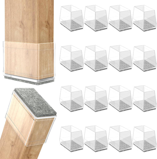 Rectangle Chair Leg Protectors for Hardwood Floors,16 PCS Silicone Covers to Protect Wood Tile Floors Felt Pads Furniture Leg Caps Reduce Noise. Easy to Move. (Clear,1.5 x 2.5 Inch, Rectangular)