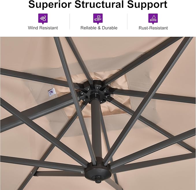PURPLE LEAF 9 Feet Square Cantilever Umbrella Patio Umbrella with Base Outdoor Umbrella Aluminum Offsetwith 360-degree Rotation for Garden Deck Pool Patio Taupe