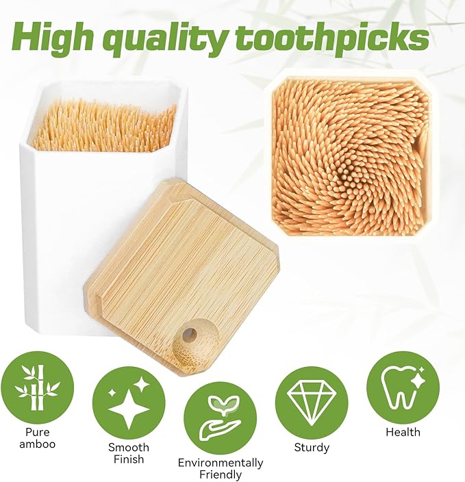 HOPELF Toothpick Holders 1 Pack with 2400 Picks,Round Toothpicks Double-Side Point for Teeth,Food Pick,Appetizers,Cocktails Fruits,Olive&DIY Craft.