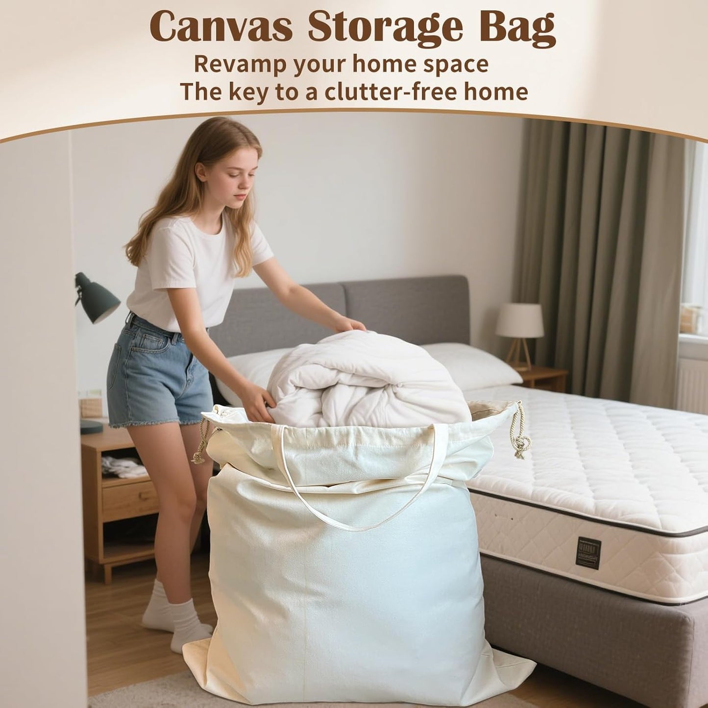 Canvas Laundry Bag 40in x 35in, Thick Cotton Laundry Bag with Handles & Drawstring, Extra Large Heavy Duty Washable Canvas Storage Sack (XXL, 1 Pack)