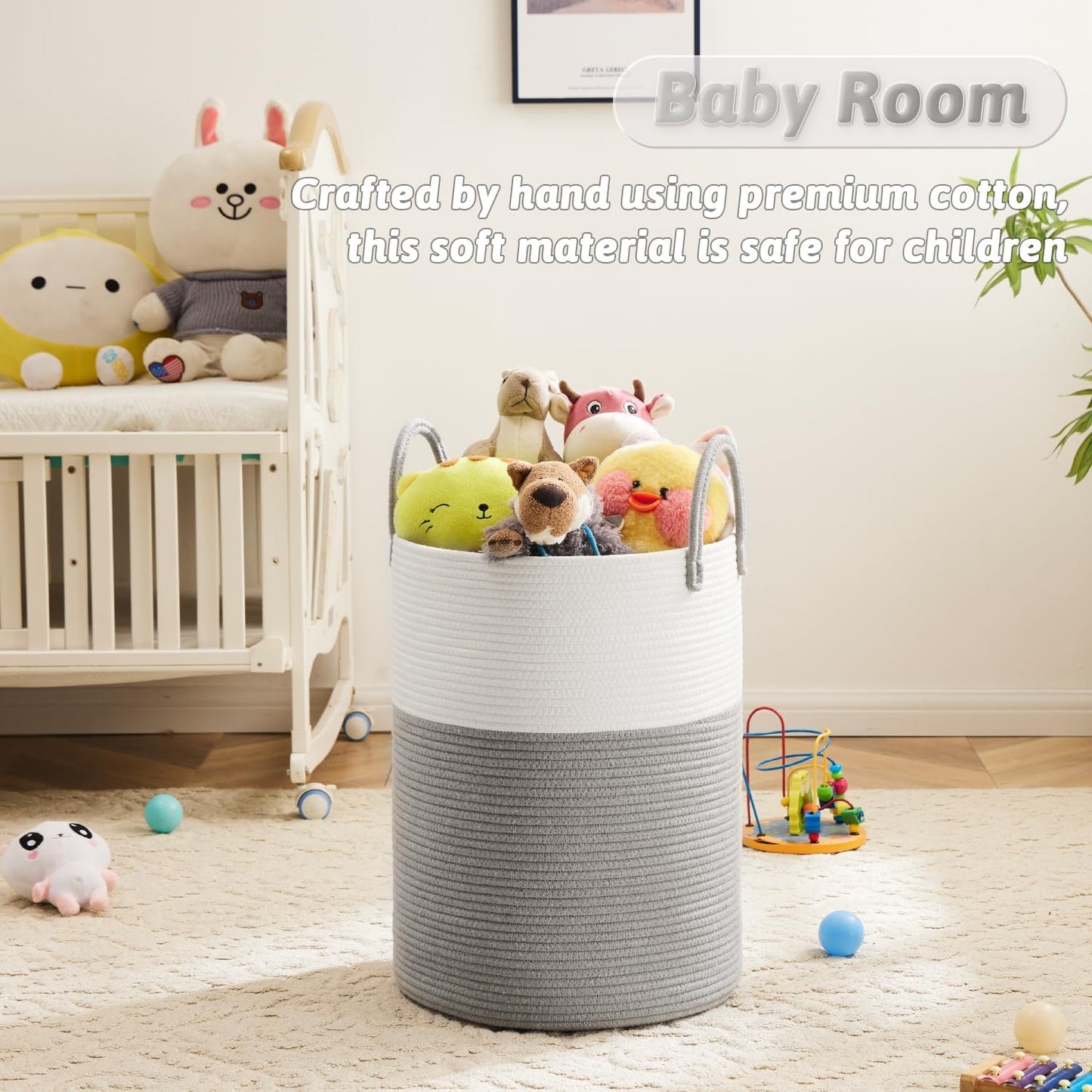 Laundry Basket,Woven Cotton Rope Laundry Hamper,40L for Decorative Storage of Dirty Clothes,Toys and Blankets in Bathroom,Baby Room and Living Room
