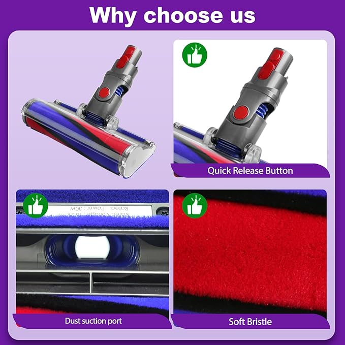 Lemige Soft Roller Cleaner Head for Dyson V10 V11 V15 V8 V7 Cordless Vacuum Cleaners, Quick Release Vacuum Head Replacement Attachments Parts Accessories for Dyson, Gentle on Hard Floors