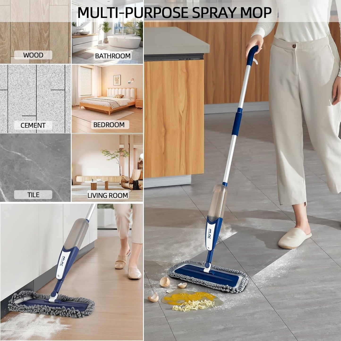 Spray Mop for Floor Cleaning with 360° Rotation - Multi-Surface Floor Cleaner for Wet/Dry Mopping, Lightweight Handle for Kitchen,Bathroom,Hardwood&Tile Floors