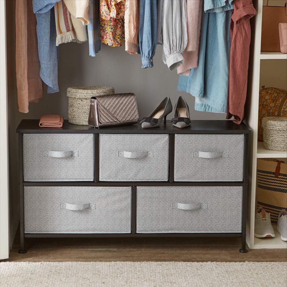 Amazon Basics Extra Wide Fabric 5-Drawer Storage Organizer Unit for Closet, Black