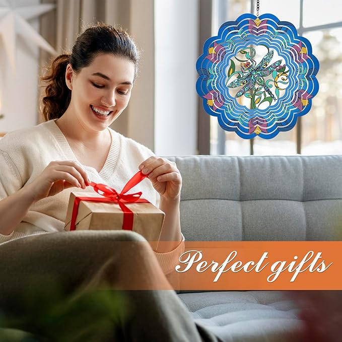 Dragonfly Metal Wind Spinners - Gifts for Women Mom Grandma Wife, Hanging Wind Spinner for Outdoor & Indoor Decorations, 12 inch Wind Spinner for Christmas Ornament Gifts
