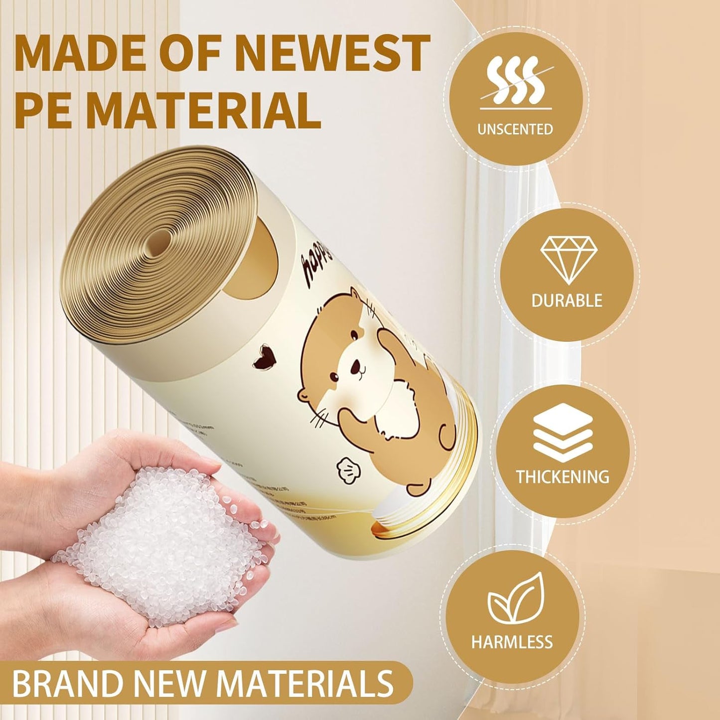 VOK 8 Gallon Trash Bags with Otters Printed, Drawstring Medium Garbage Bags, Tear-Resistant & Odor-Control Kitchen/Bathroom Trash Can Liners, Trash Bags 8 Gallon Drawstring with Secure Tie, 110 Counts