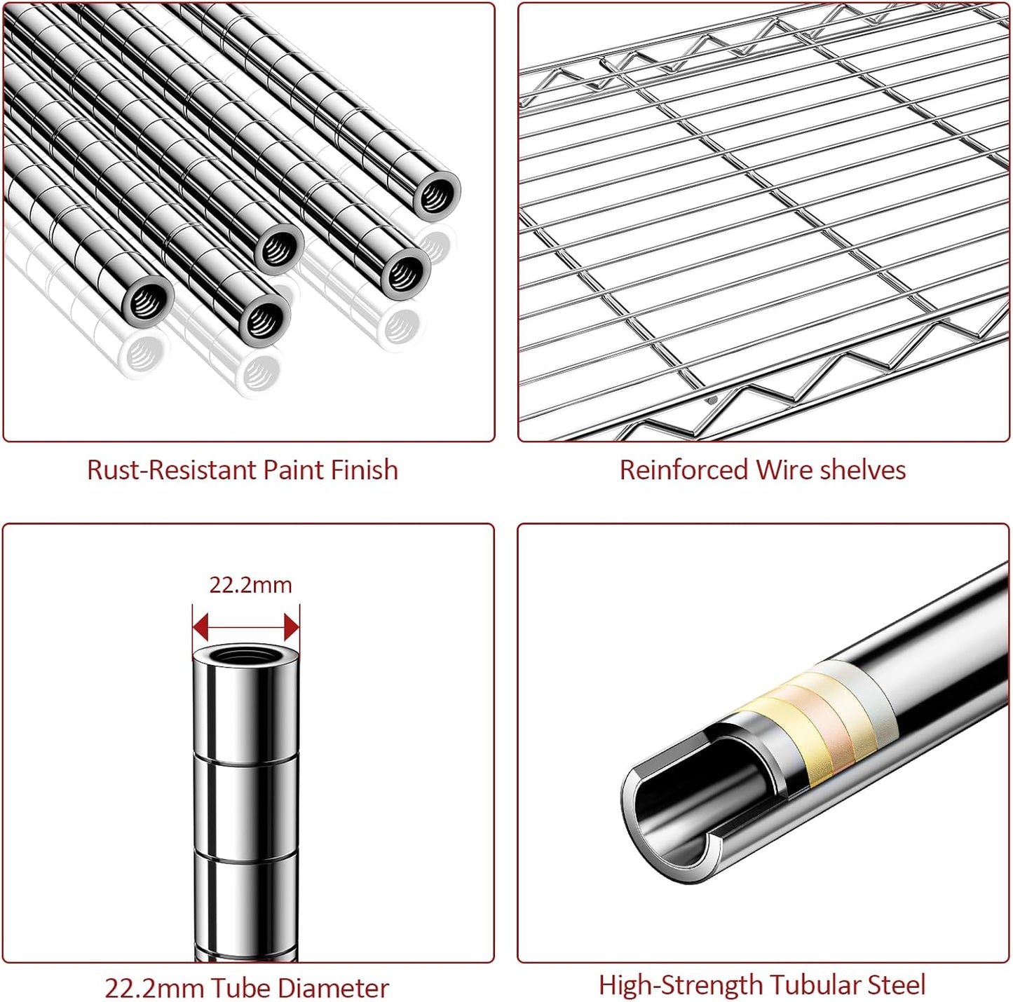 IZEUK 1750LBS Garage Shelving Wide Storage Shelves 5 Tier Metal Shelves Heavy Duty Adjustable Utility Shelf Rack (Chrome, 5 Tier, 15.7" D x 45.3" W x 70.9" H)