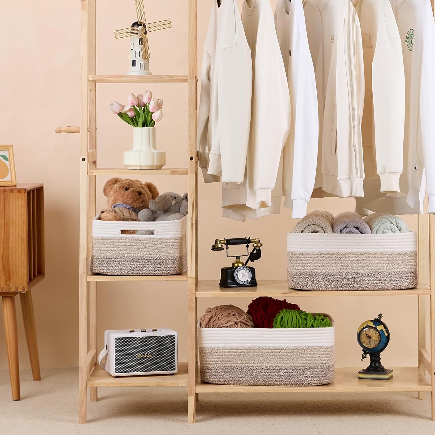 Large Storage Baskets for Organizing, Closet Shelf Baskets for Clothes Blanket Towels, Baby Nursery, Toy Bins Box, Woven Rope Baskets, 17 x 13 x 7.5”, 4 Packs Gradient Brown