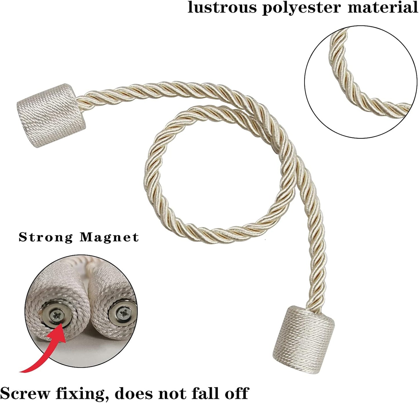 6 Pack Beige Strong Magnetic Curtain Tiebacks Outdoor Elegant Decorative Tie Backs Modern Rope Tiebacks for Drapes Window Curtain Holdbacks for Draperies