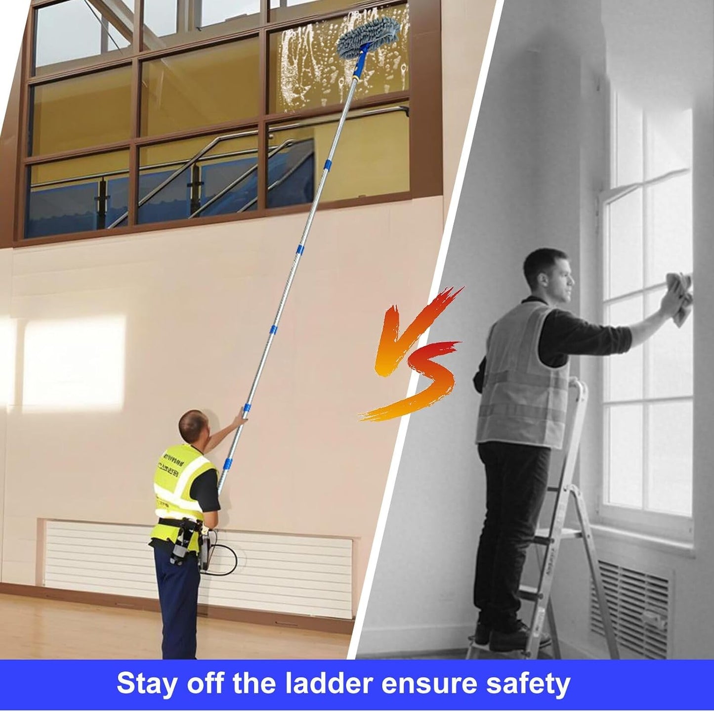 ITTAR Professional Window Cleaning Squeegee Kit, 7.15 Ft High Reach Cleaner Tool, Rotatable Window Washing Equipment with Extension Pole for Indoor/Outdoor Window, Glass, Car, 1 Blade 2 Scrubber