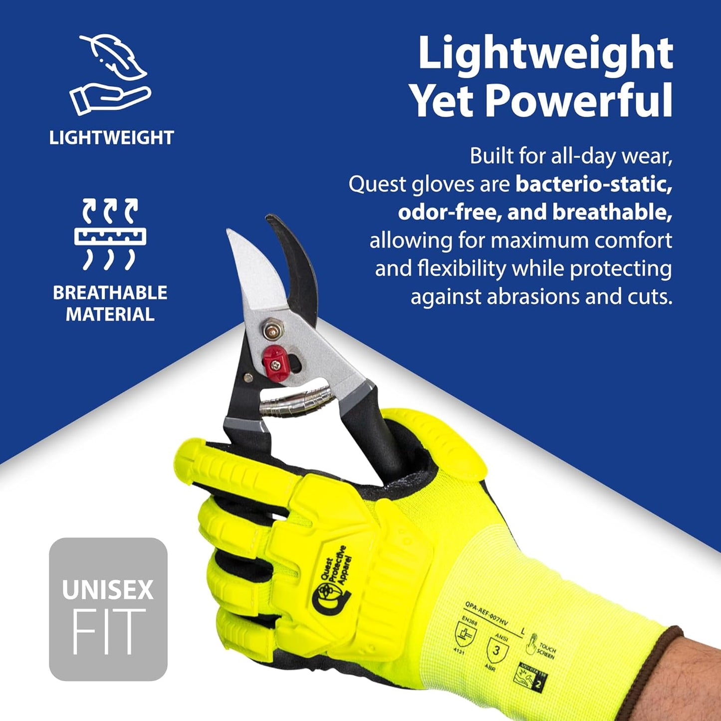 Quest Protective Apparel - High Visibility Cut Resistant Work Gloves - Puncture Resistant Safety Gloves for Men and Women Small, 1 Pair