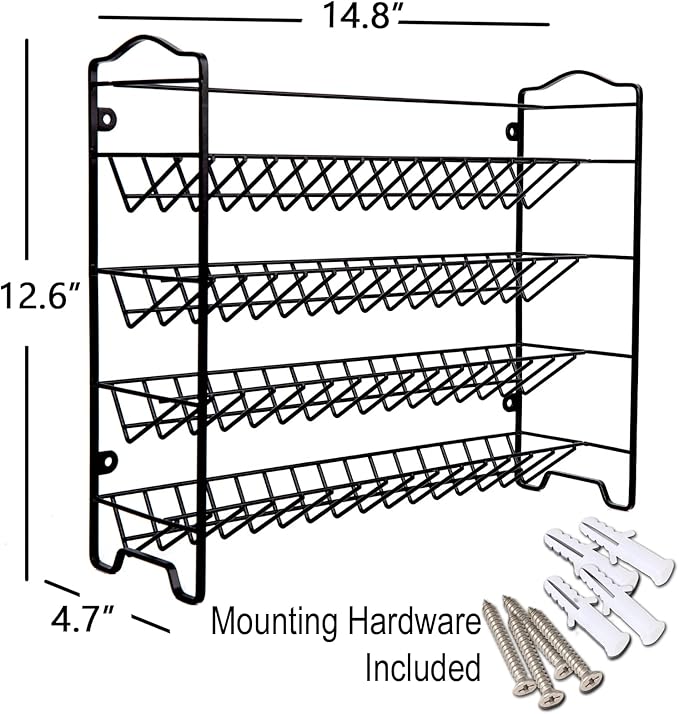 SWOMMOLY Spice Rack Organizer with 32 Glass Spice Jars, 396 Spice Labels, Chalk Marker and Funnel Complete Set, for Cabinet, Countertop, Cupboard or Wall Mount, Black