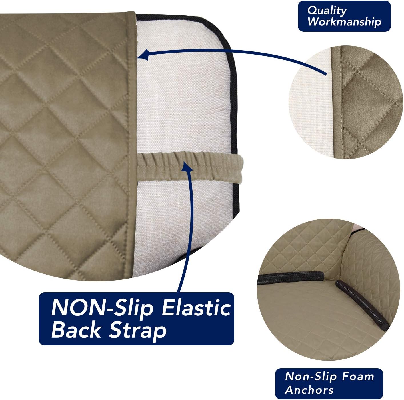 PureFit Reversible Quilted Sofa Cover, Water Resistant Slipcover Furniture Protector, Washable Couch Cover with Non Slip and Elastic Straps for Kids, Dogs, Pets (Chair, Beige/Beige)