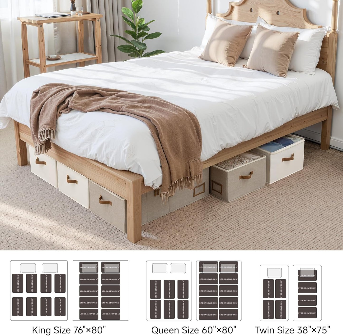 StorageWorks Under Bed Storage Bins, 10'' Underbed Storage Containers with Lid, 90L Clothes Organizer for Bedding, Blankets, Sweaters, Shoes, 2-Pack