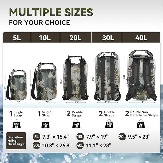 MARCHWAY Floating Waterproof Dry Bag Backpack 5L/10L/20L/30L/40L, Roll Top Sack Keeps Gear Dry for Kayaking, Rafting, Boating, Swimming, Camping, Hiking, Beach, Fishing