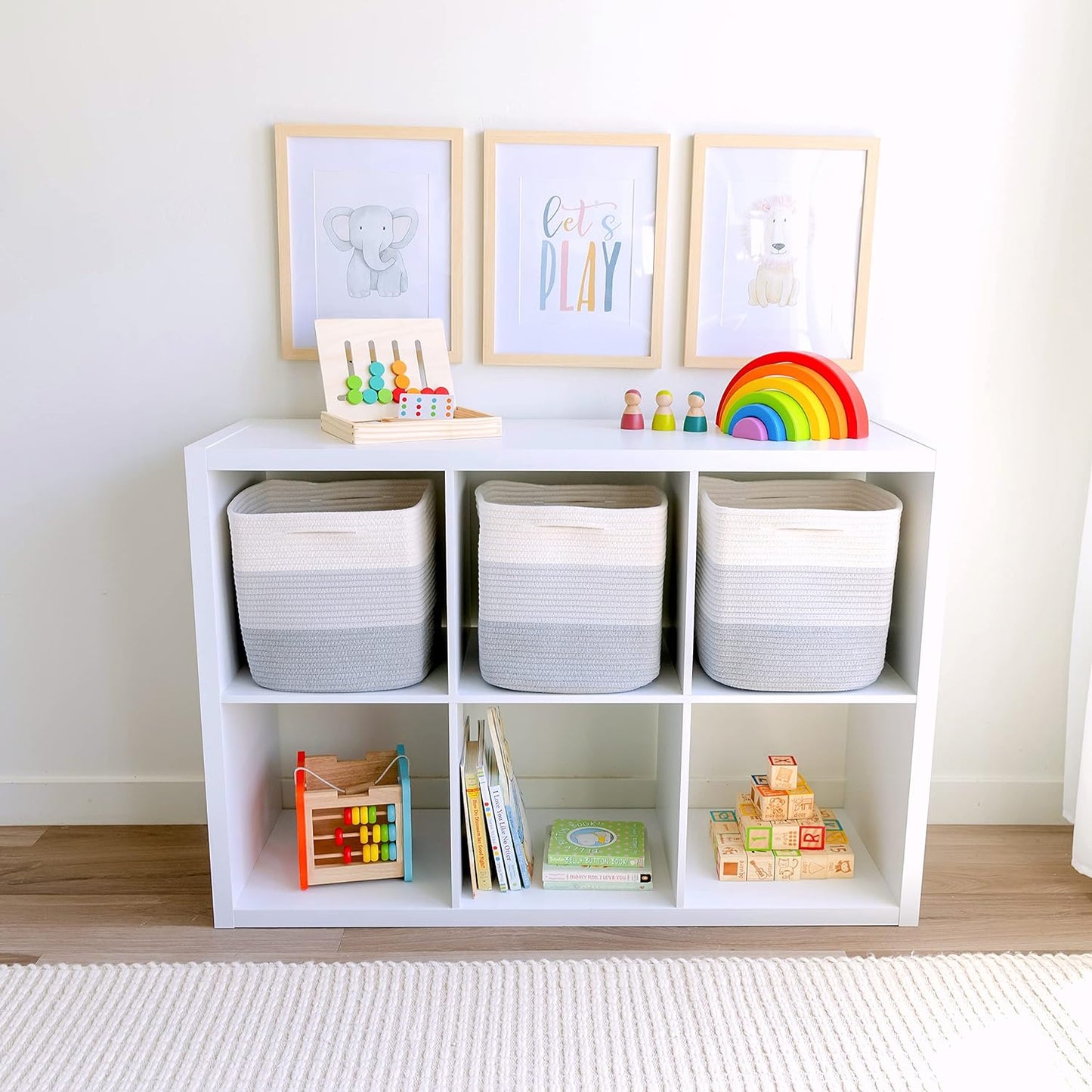 NaturalCozy Storage Cubes 11 Inch Cotton Rope Woven Baskets for Organizing, 3-Pack | Cube Storage Bin | Square Storage Baskets for Shelves Organizer, Classroom, Kids Toy Bins, Closet, Baby Nursery