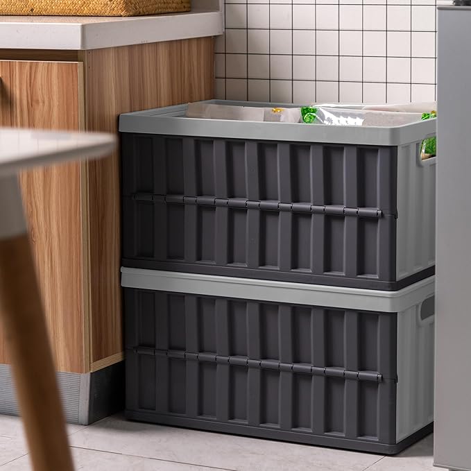 Citylife 64L Collapsible Storage Bins with Lids Plastic Storage Containers for Organizing Stackable Storage Box Large Heavy Duty Utility Crates, 4 Packs
