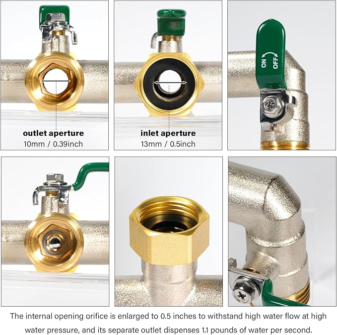 Heavy Duty Brass Garden Hose Splitter - 3-Way 3/4" GHT Thread, High Flow Faucet Splitter, Water Hose T Spigot Splitter with Shutoff Valves, Water Adapter & Connector-Long Metal Handle