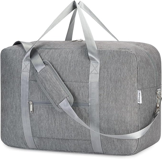 Carry on luaggage 22x14x9 Airlines Approved Foldable Carry on Bag Travel Duffel Packable Duffle Overnight for Women and Men 40L (Grey)