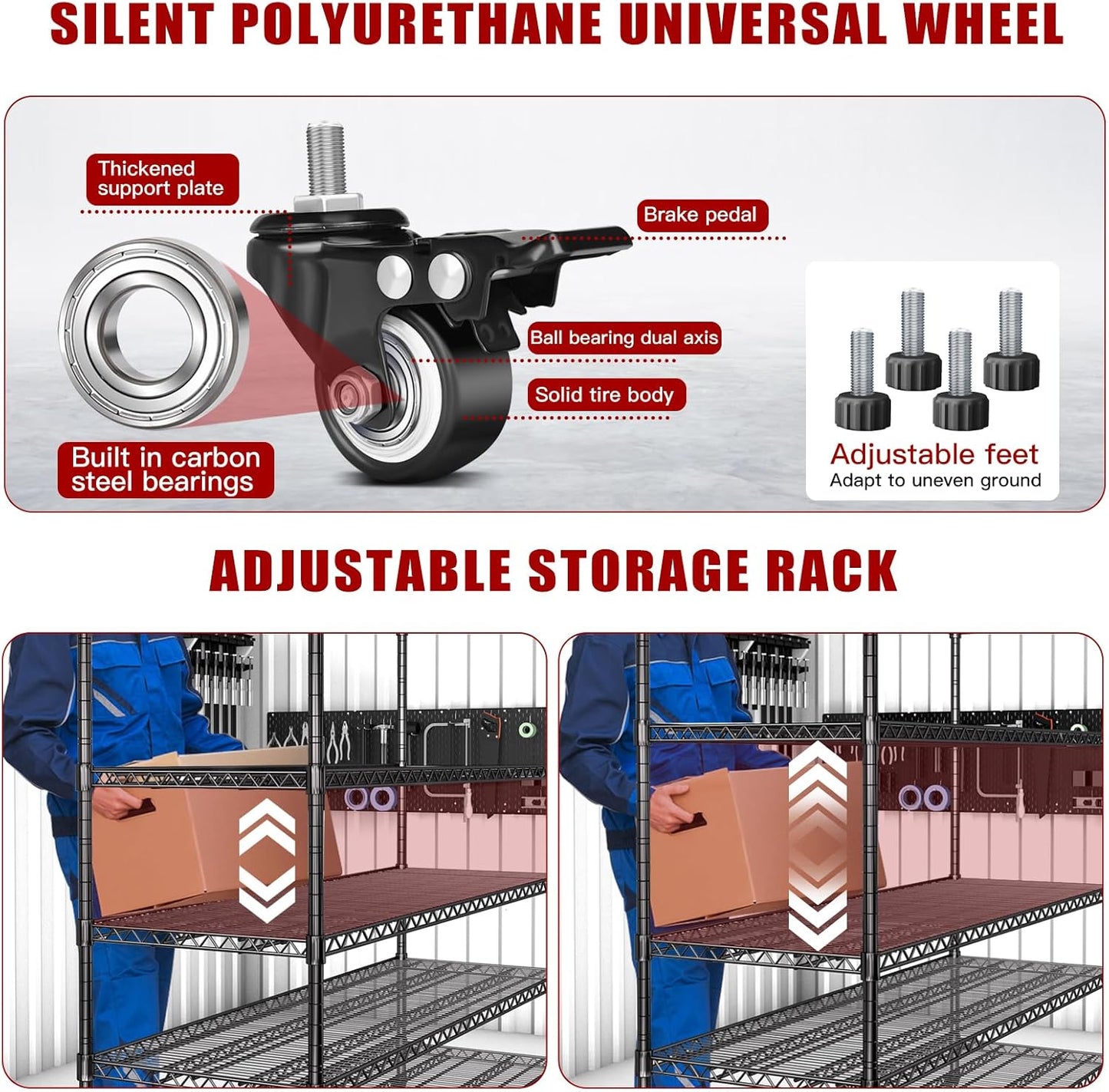 AIRAJ 60” W Storage Shelves Heavy Duty | 5 Tier Wire Shelving | 3500 LBS Metal Shelving | Garage Shelving Units and Storage | Rolling Wire Rack with Wheels | Adjustable Layer Height | 60”W×24”D×72” H