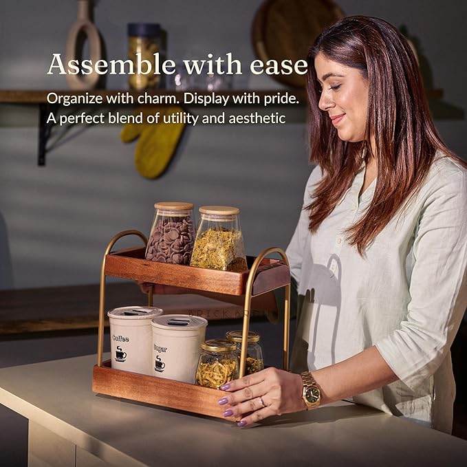 Premium CasaDuo Multipurpose Organizer Rack for Cosmetics Storage | Display Holder | Bathroom Dresser Countertop|Kitchen Organizer in Mahogany Finish (Self Assembly)